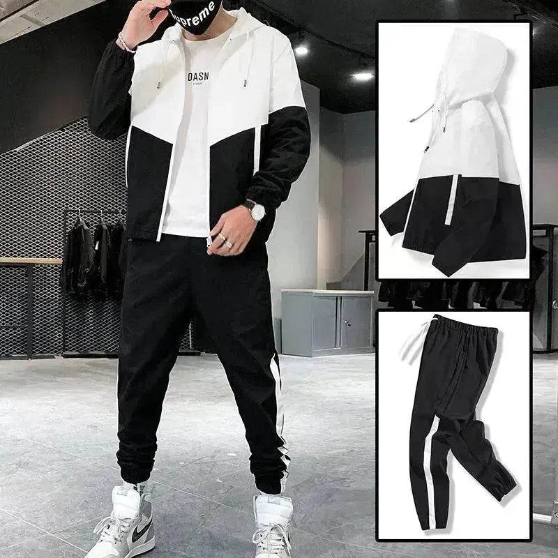 Trendy Suit Men's Hooded Jacket Trousers Two-Piece Suit