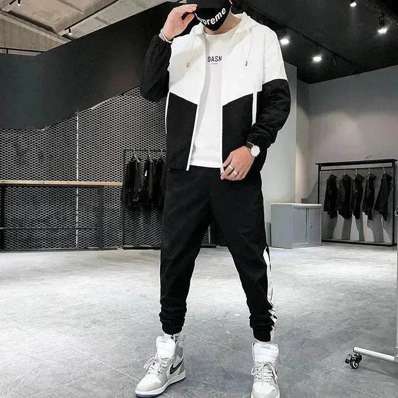 Trendy Suit Men's Hooded Jacket Trousers Two-Piece Suit