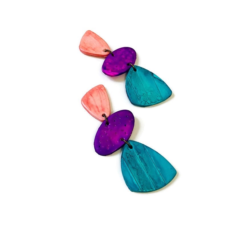 Tri Color Clip On Statement Earrings Handmade- 