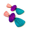 Tri Color Statement Earrings Post or Clip On- 