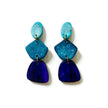 Tri Tone Blue Statement Earrings Handmade, Post or Clip Ons
