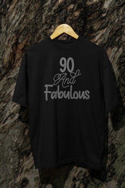 90 & Fabulous Rhinestone Shirt – 90th Birthday Sparkle Bling Apparel | Blingdazzel