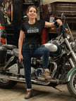 Caution Biker Rhinestone Shirt – Motorcycle Sparkle Bling Apparel | Blingdazzel
