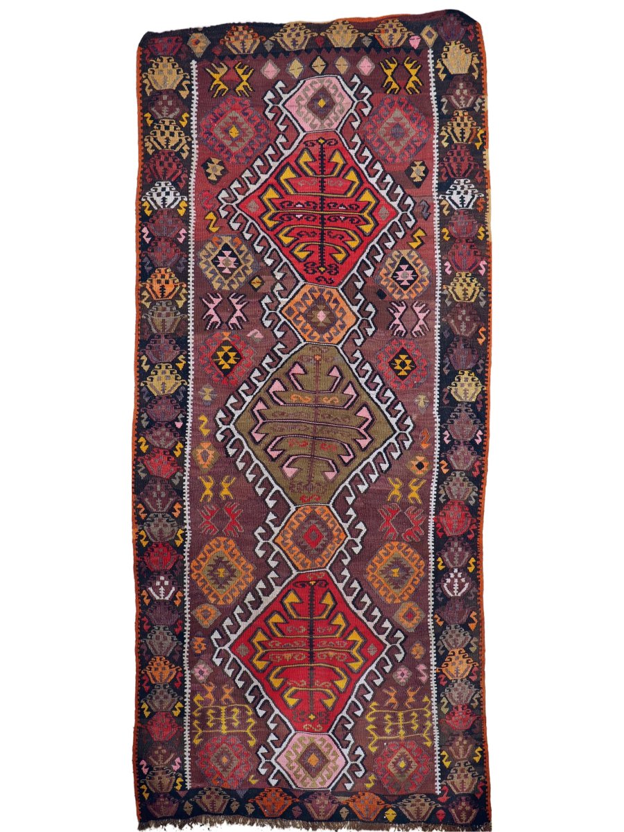 Turkish Kars Kilim Runner Rug | 3' 11