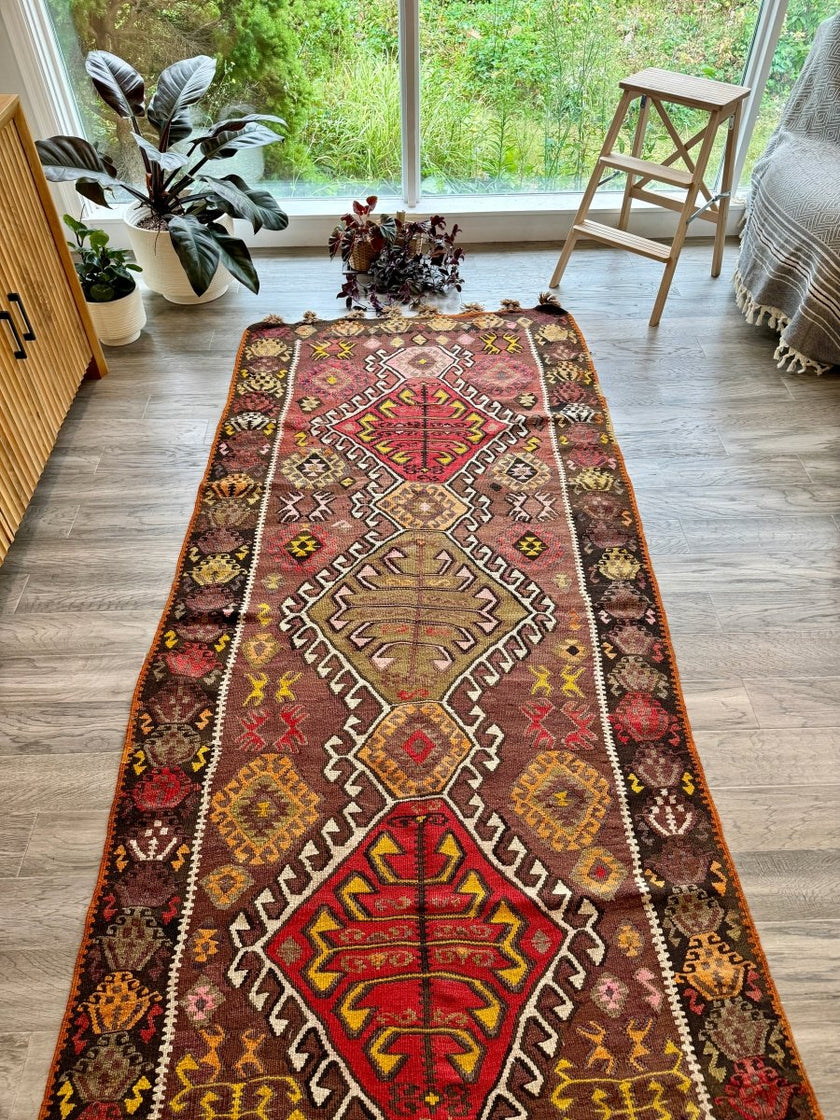 Turkish Kars Kilim Runner Rug | 3' 11
