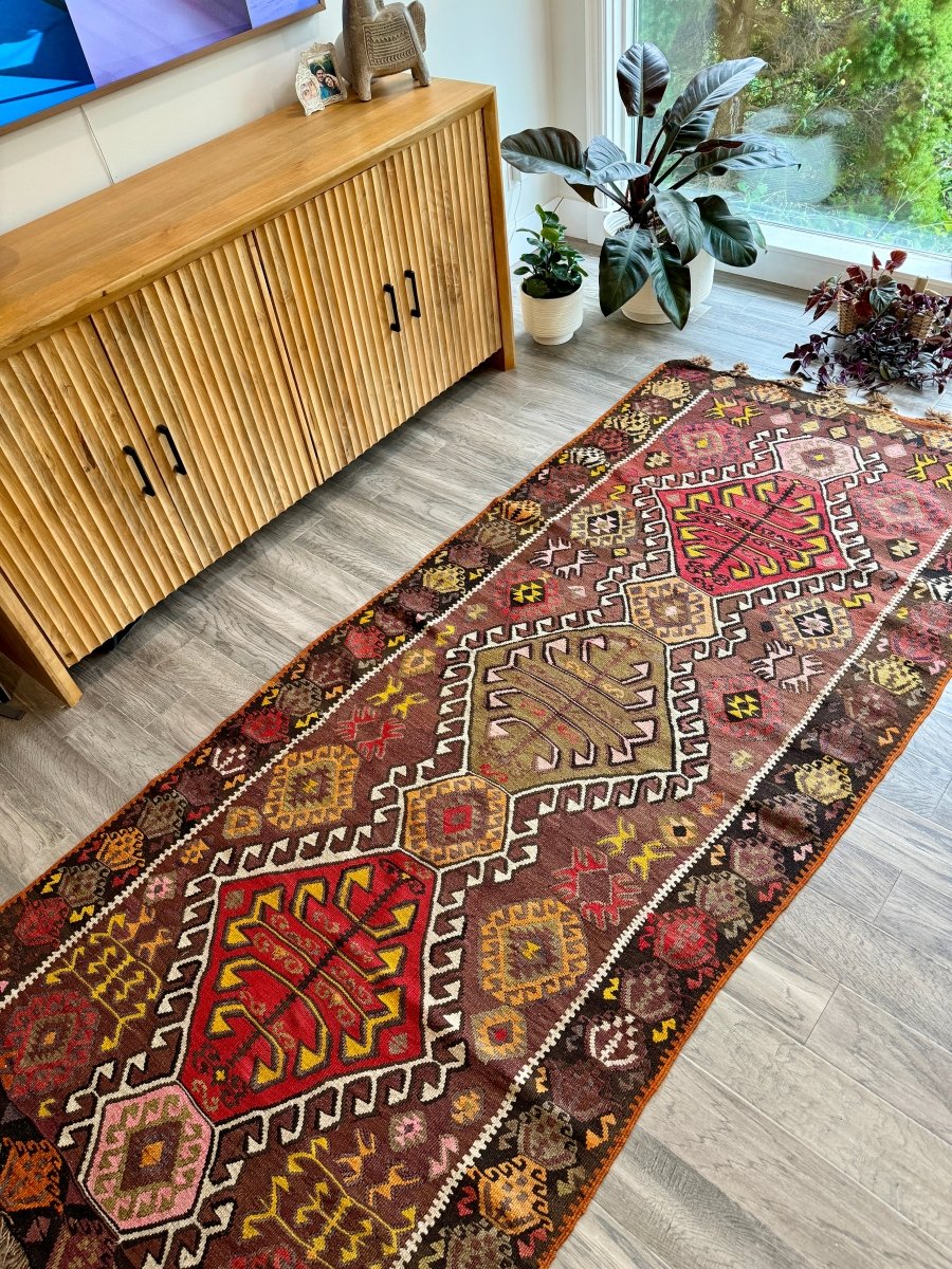 Turkish Kars Kilim Runner Rug | 3' 11