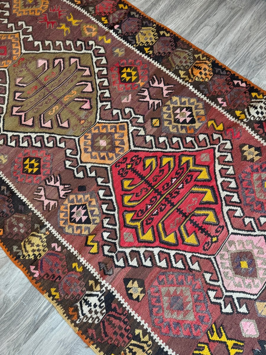 Turkish Kars Kilim Runner Rug | 3' 11