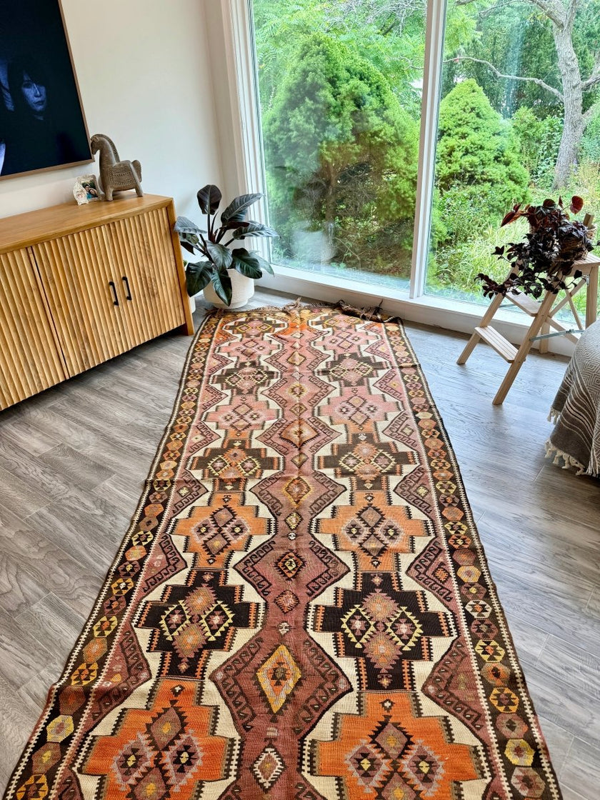 Turkish Kars Kilim Runner Rug | 4' 2