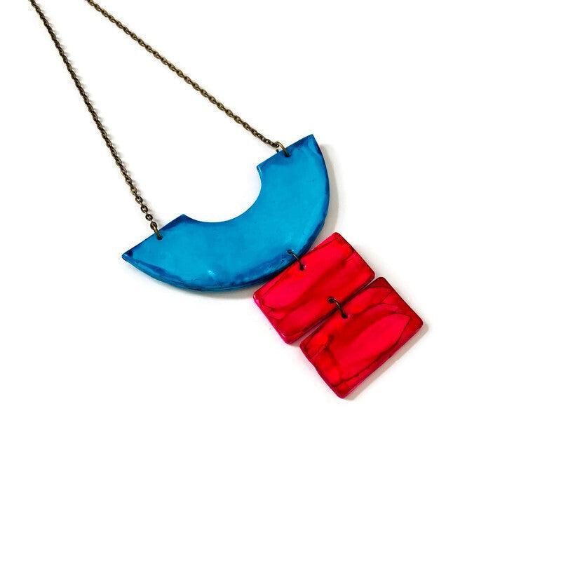 Chunky Geometric Statement Necklace, Post or Clip On Set – Handmade