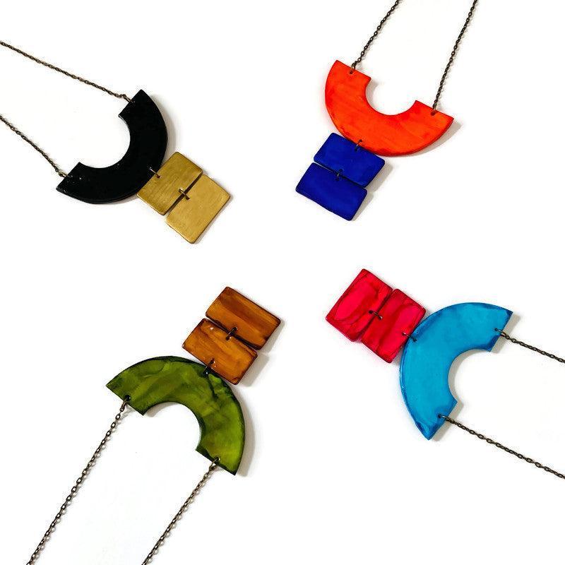 Chunky Geometric Statement Necklace, Post or Clip On Set – Handmade