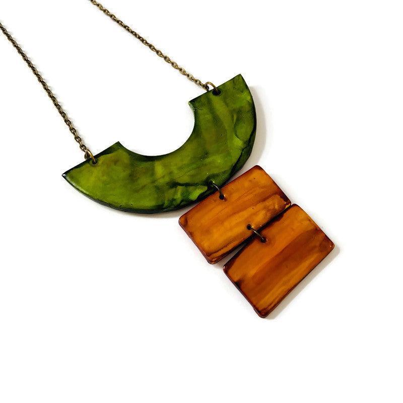 Chunky Geometric Statement Necklace, Post or Clip On Set – Handmade