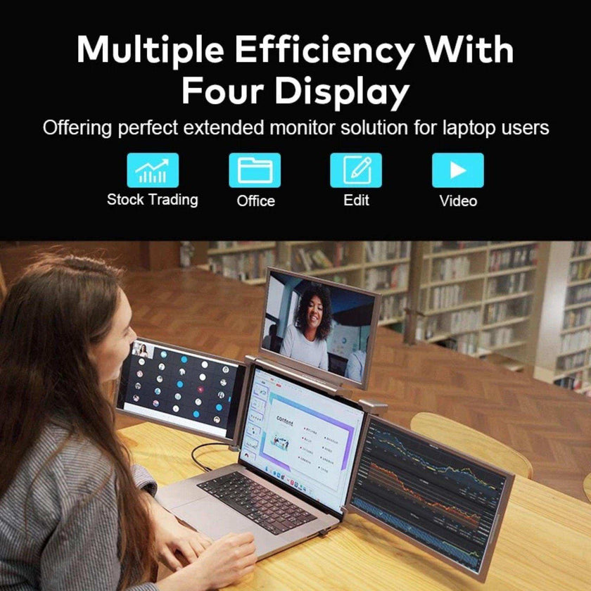 TUTT 14” Quad Screen Extender | Single Cable Setup | 16:10 IPS | Stand-Alone Portable Monitor For Laptop Mac & Windows S780