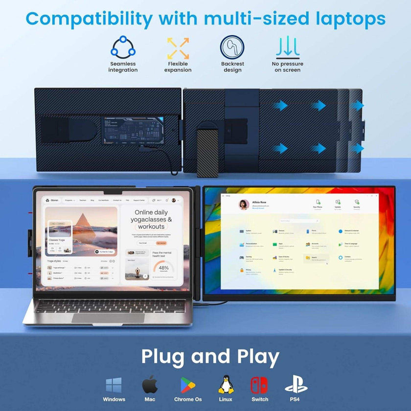TUTT 15.6” Portable Monitor | Multi-Position IPS FHD Screen Extender | USB-C & HDMI, Built-in Speakers, P5