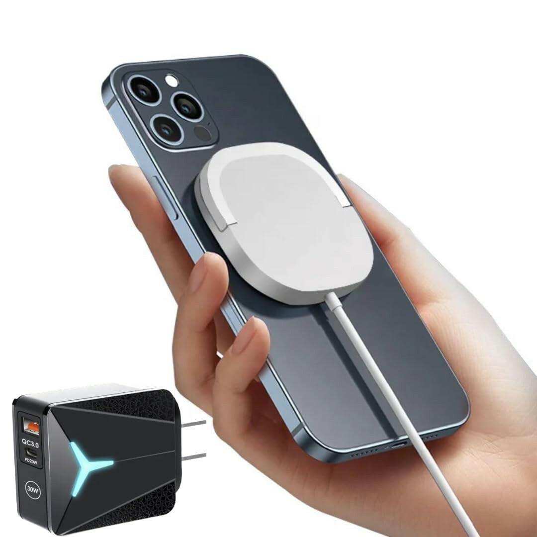 TUTT 15W Magnetic Wireless Charging Pad 2 In 1 With 30W TYPE-C+USB Fast Charger Plug | Compatible with iPhone 14/14Pro/13/13 Pro/12/12 Mini/12 Pro Max/SE 2/11 Series, AirPods Pro | Chargeur magnétique sans fil