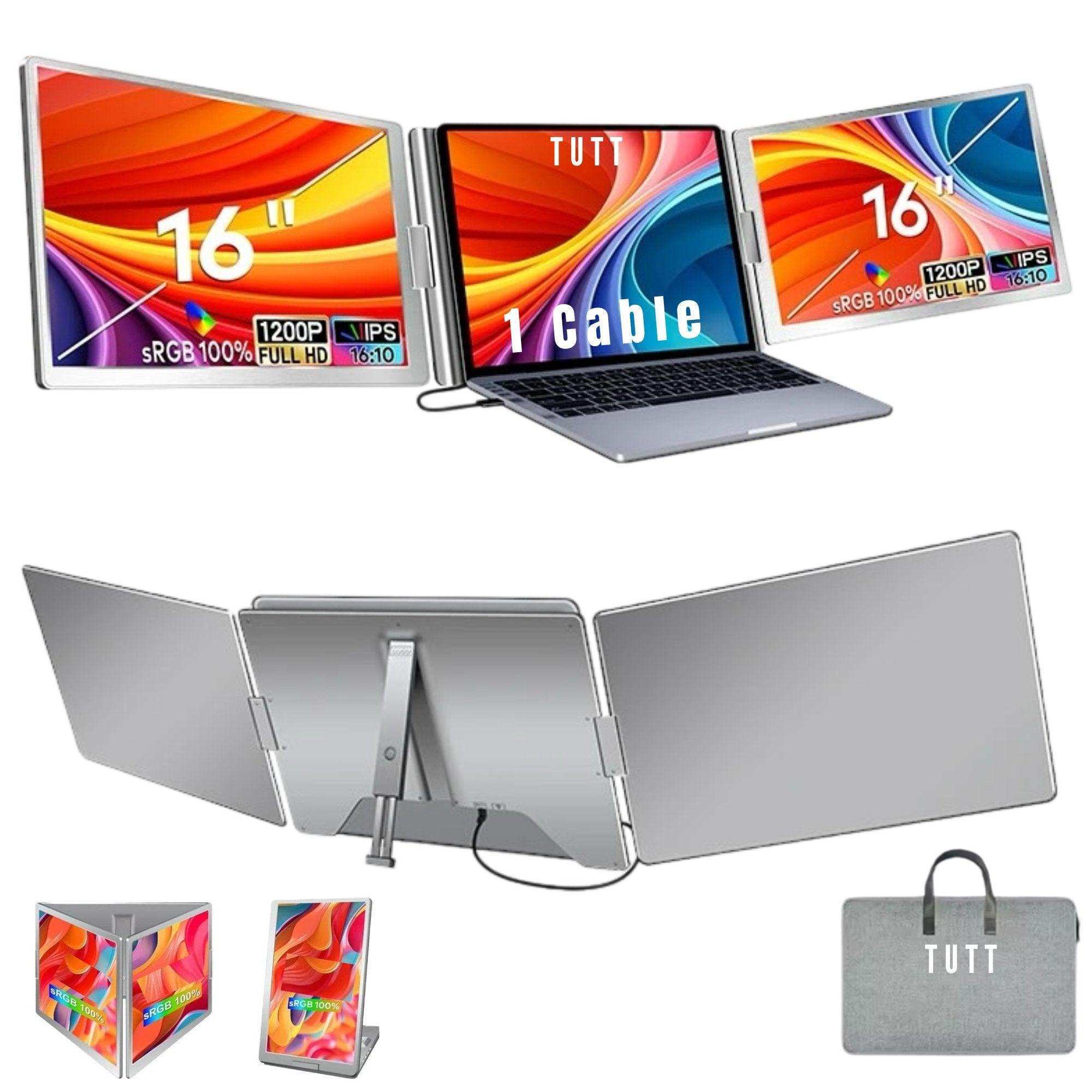 TUTT 16” Dual Portable Monitor | Single Cable Connection | 16:10 Ratio IPS, Stand-Alone Design | Windows, MacBook | S900