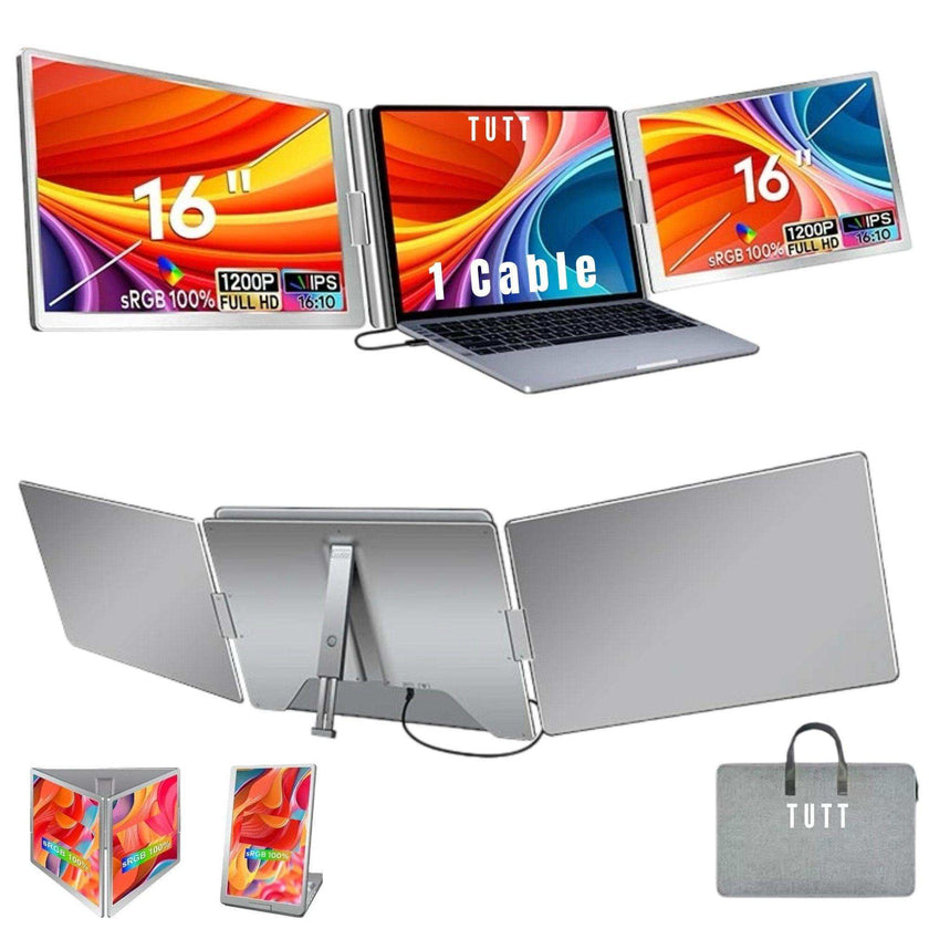 TUTT 16” Dual Portable Monitor | Single Cable Connection | 16:10 Ratio IPS, Stand-Alone Design | Windows, MacBook | S900
