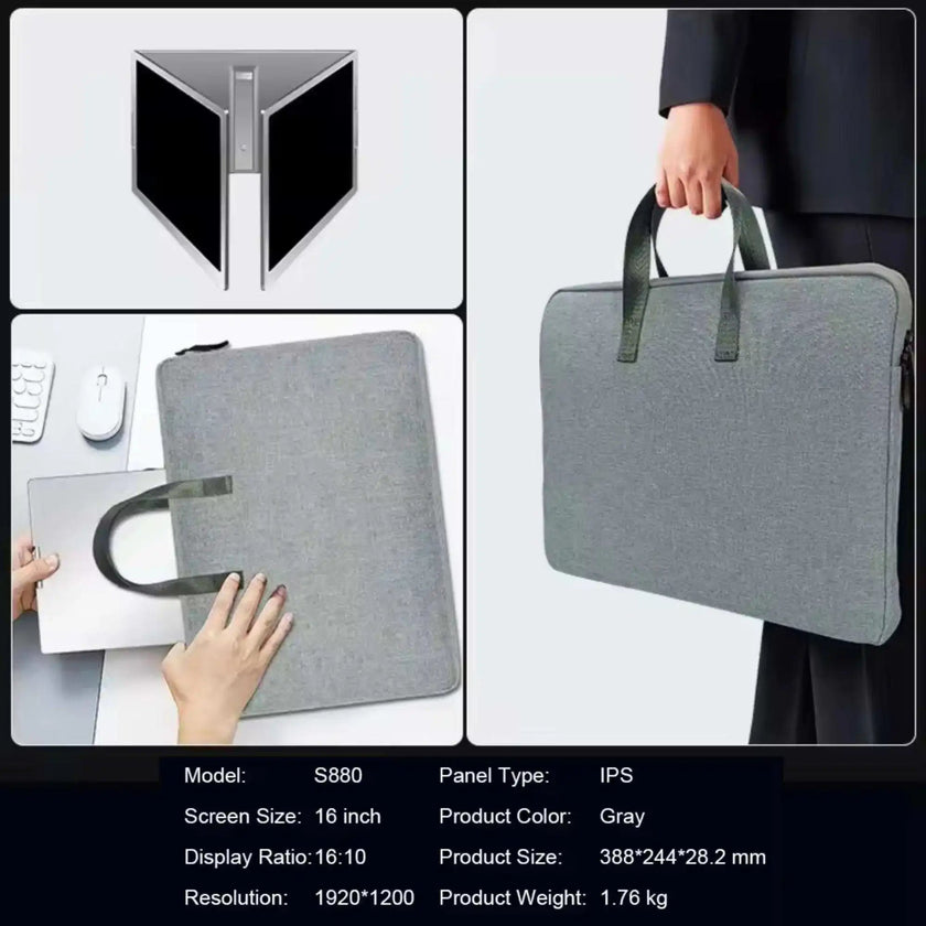 TUTT 16” Dual Portable Monitor | Single Cable Connection | 16:10 Ratio IPS, Stand-Alone Design | Windows, MacBook | S900