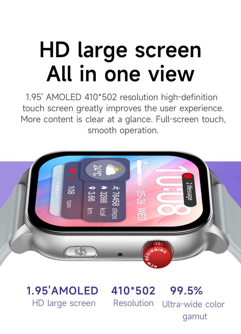 TUTT  Smartwatch for Men Women 1.95” AMOLED Screen | Flashlight BT Call Health and Fitness Tracking | K8