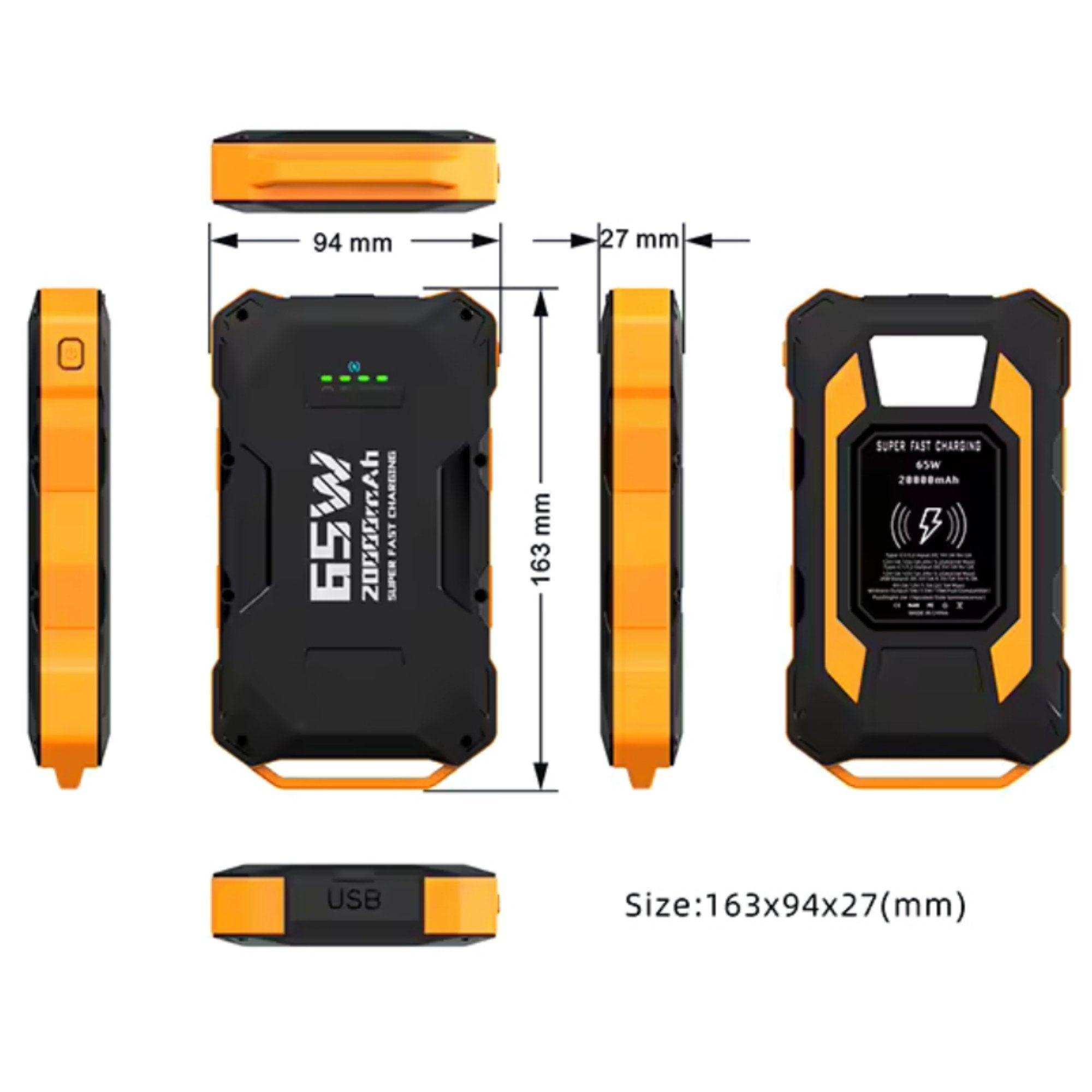 TUTT 20,000 mAh PD 65w Laptop Portable Rugged Power Bank | Fast Qi Wireless Charging | Emergency Flashlight | Outdoor Camping Charger | Notebook Tablet Smart Phone