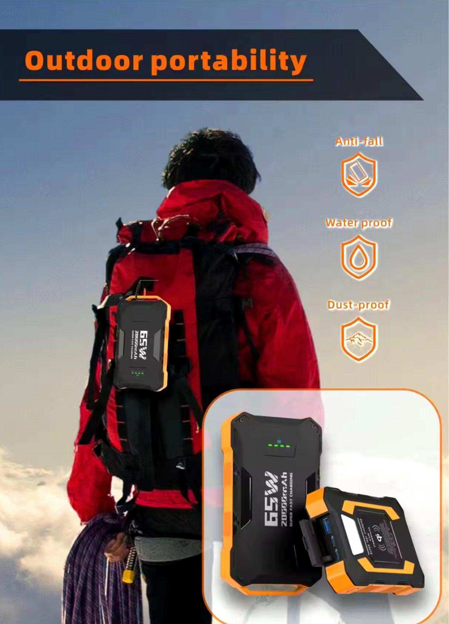 TUTT 20,000 mAh PD 65w Laptop Portable Rugged Power Bank | Fast Qi Wireless Charging | Emergency Flashlight | Outdoor Camping Charger | Notebook Tablet Smart Phone