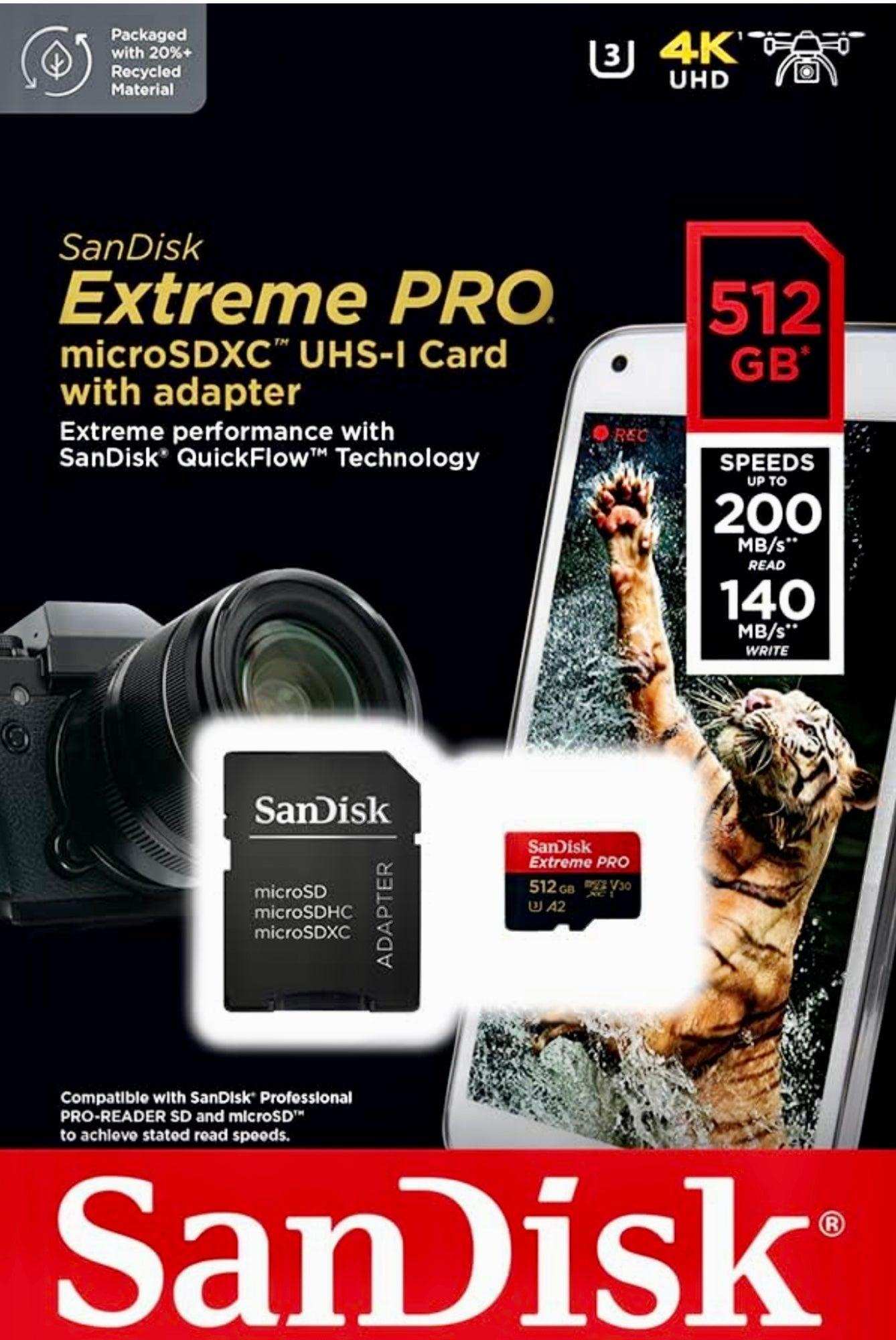 TUTT 3 in 1 | SanDisk Extreme PRO®  64/128/256/512GB 1TB Ultra microSDXC MicroSD Memory Card Speed 200MB/s Read | 90MB/s + Lightning to SD Card iPhone iPad + 2-in-1 SD Card Reader USB3.0 5Gbps