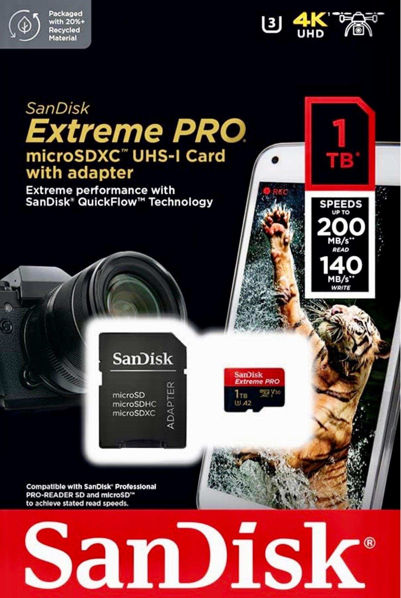 TUTT 3 in 1 | SanDisk Extreme PRO®  64/128/256/512GB 1TB Ultra microSDXC MicroSD Memory Card Speed 200MB/s Read | 90MB/s + Lightning to SD Card iPhone iPad + 2-in-1 SD Card Reader USB3.0 5Gbps