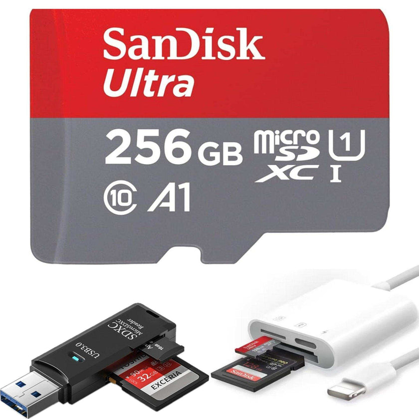 TUTT 3 in 1 | SanDisk Extreme PRO®  64/128/256/512GB 1TB Ultra microSDXC MicroSD Memory Card Speed 200MB/s Read | 90MB/s + Lightning to SD Card iPhone iPad + 2-in-1 SD Card Reader USB3.0 5Gbps