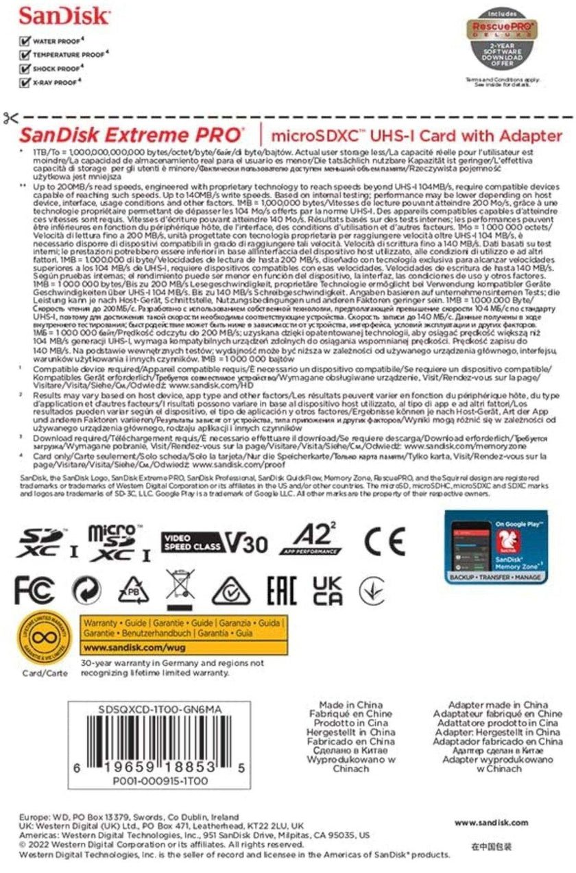 TUTT 3 in 1 | SanDisk Extreme PRO®  64/128/256/512GB 1TB Ultra microSDXC MicroSD Memory Card Speed 200MB/s Read | 90MB/s + Lightning to SD Card iPhone iPad + 2-in-1 SD Card Reader USB3.0 5Gbps