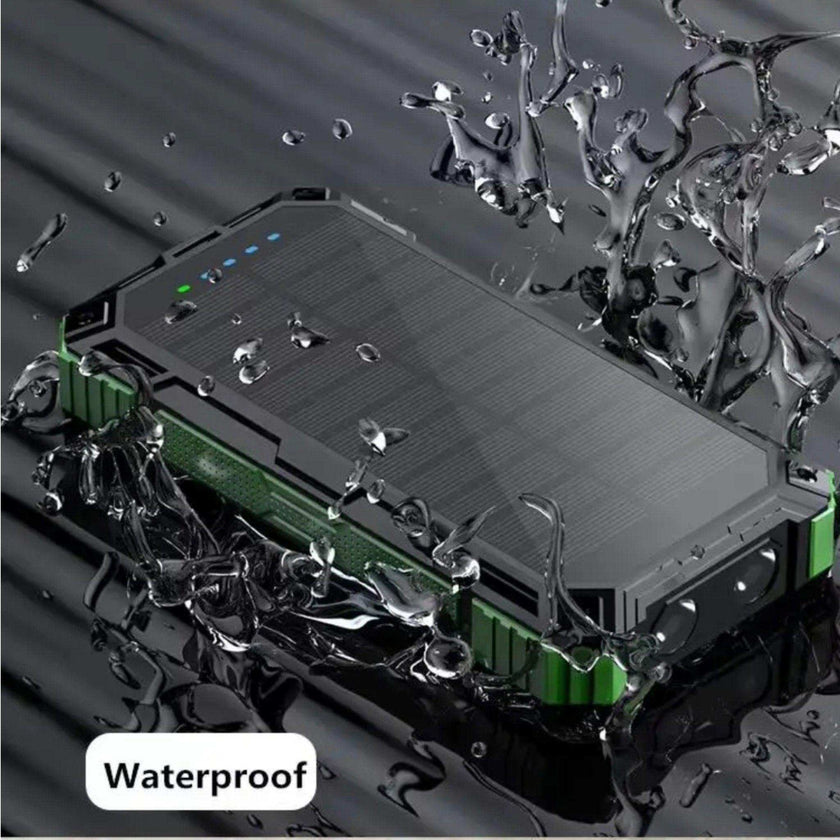 TUTT 30000mAh Portable Rugged Solar-Dual Mode Charging Waterproof Outdoor Power Bank | External Battery 4 Built-In USB Cables | Fast Wireless Charging | 7 Output With Flashlight SOS
