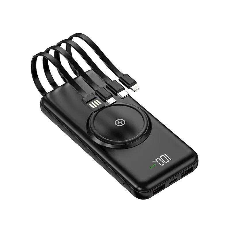 TUTT 30,000mAh Wireless Portable Charger Power Bank with Built-in 4 Cable, 6 Outputs & 3 Inputs Fast Charging External Power USB-C Battery Pack, LED Display