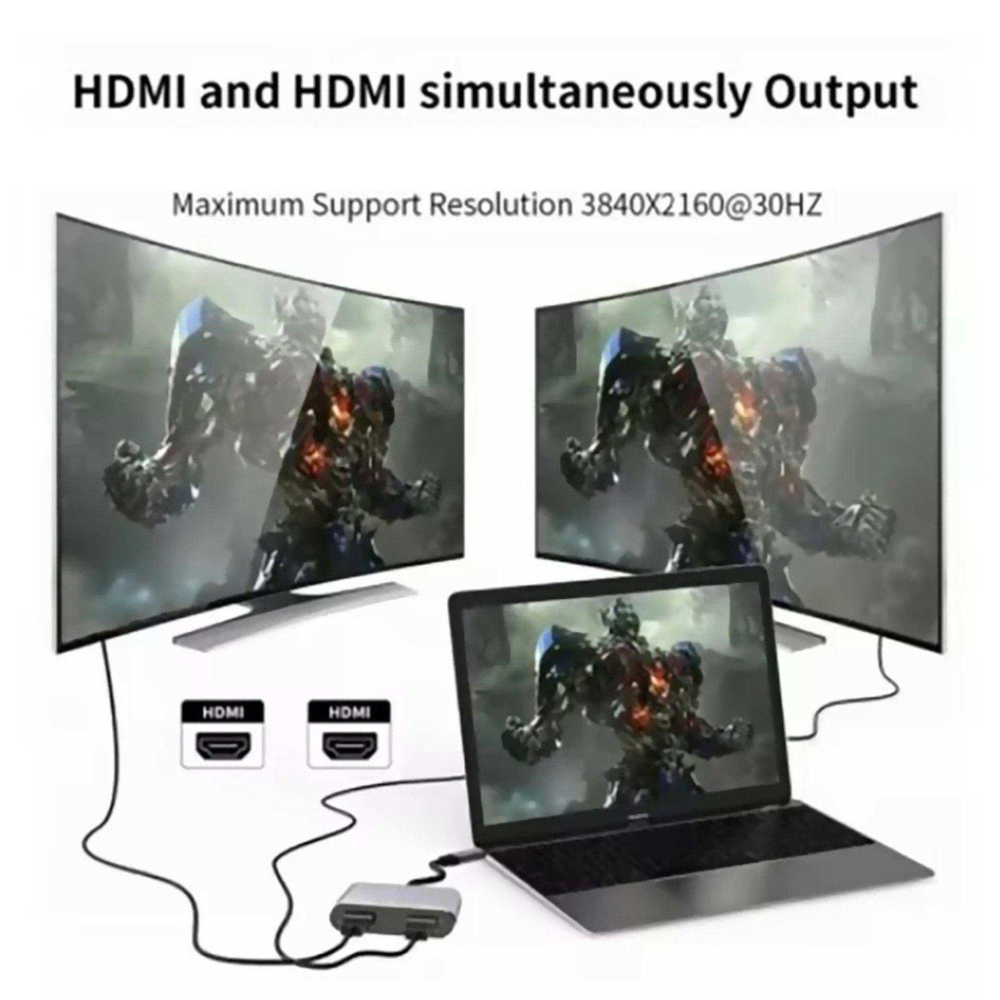 TUTT 4 In 1 4K Dual Monitor HDMI Video Type-C Hub Docking Station USB C To Dual 4K HDMI MST Adapter With 2 HDMI USB 3.0 and PD