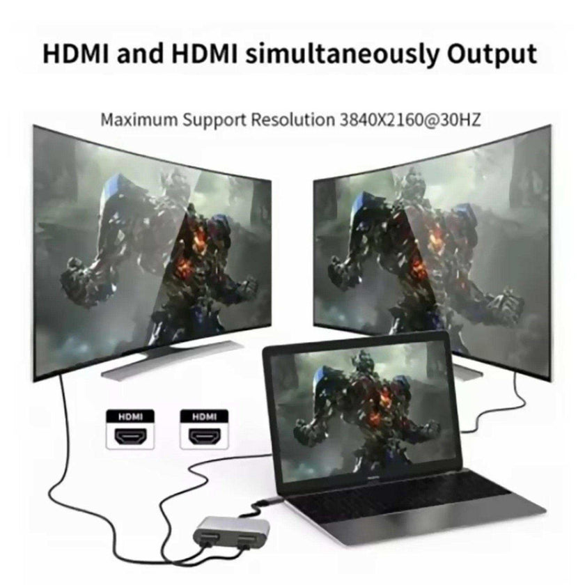 TUTT 4 In 1 4K Dual Monitor HDMI Video Type-C Hub Docking Station USB C To Dual 4K HDMI MST Adapter With 2 HDMI USB 3.0 and PD