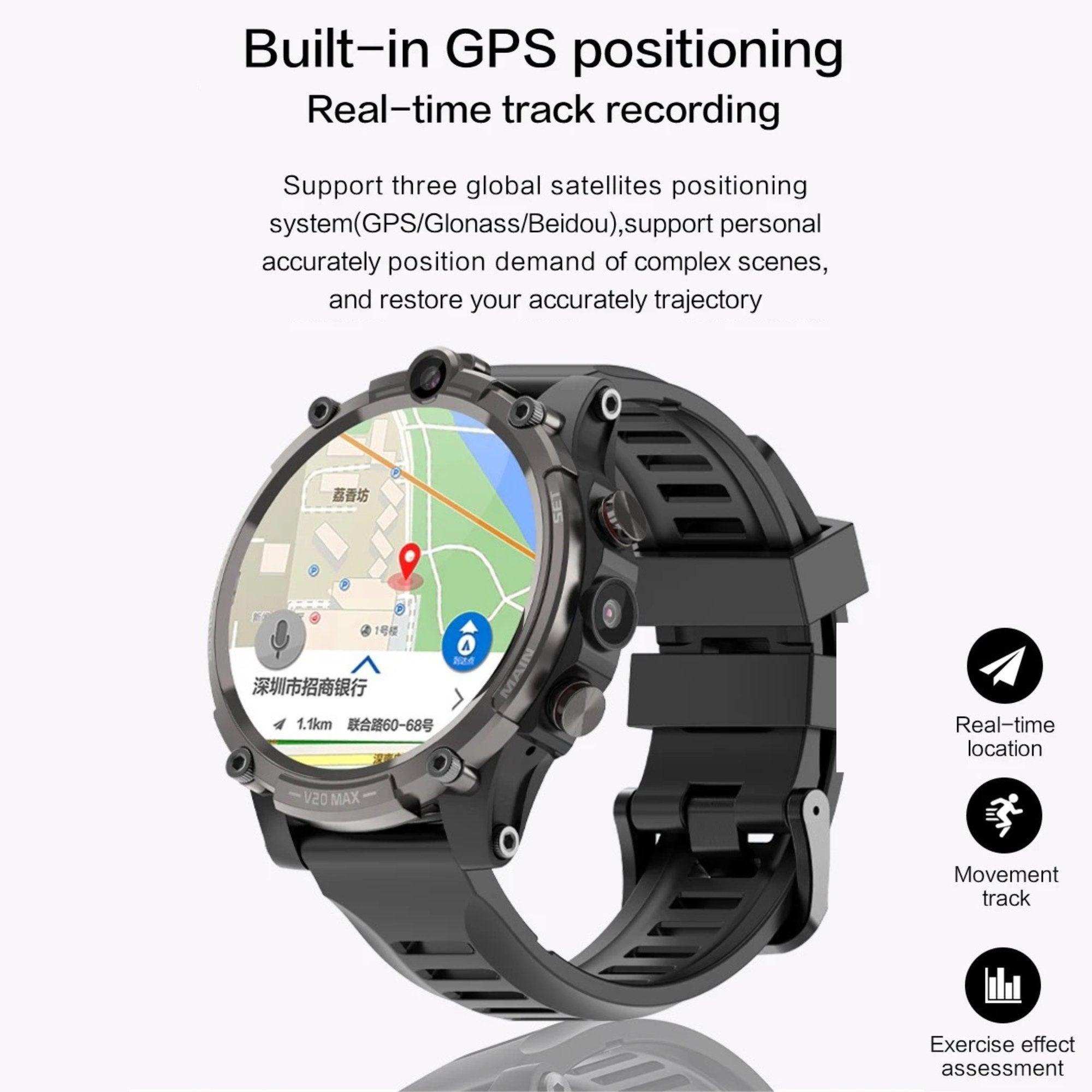 TUTT 4G Smart Watch Rugged with SIM Card | Dual Camera | 2GBRAM+16GBROM | V20 | Health and Fitness Tracker
