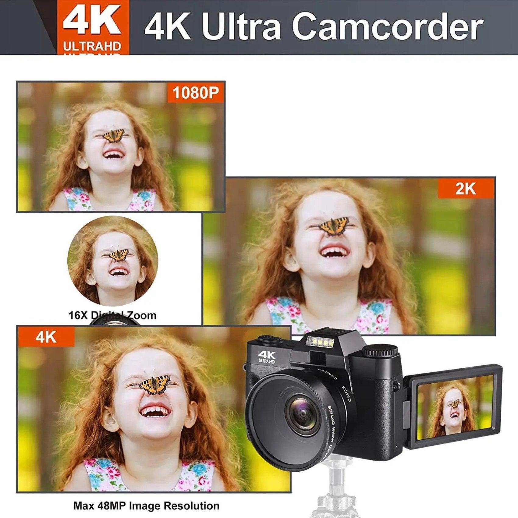 TUTT 4K 48MP Digital Camera for Vlogging 3.0’’ 180° Flip Screen, WiFi, 16X Digital Zoom, Wide Angle & Macro Lens Mic, Full Combo | 128GB SanDisk 3 in 1 SD/TF/Charging Kit