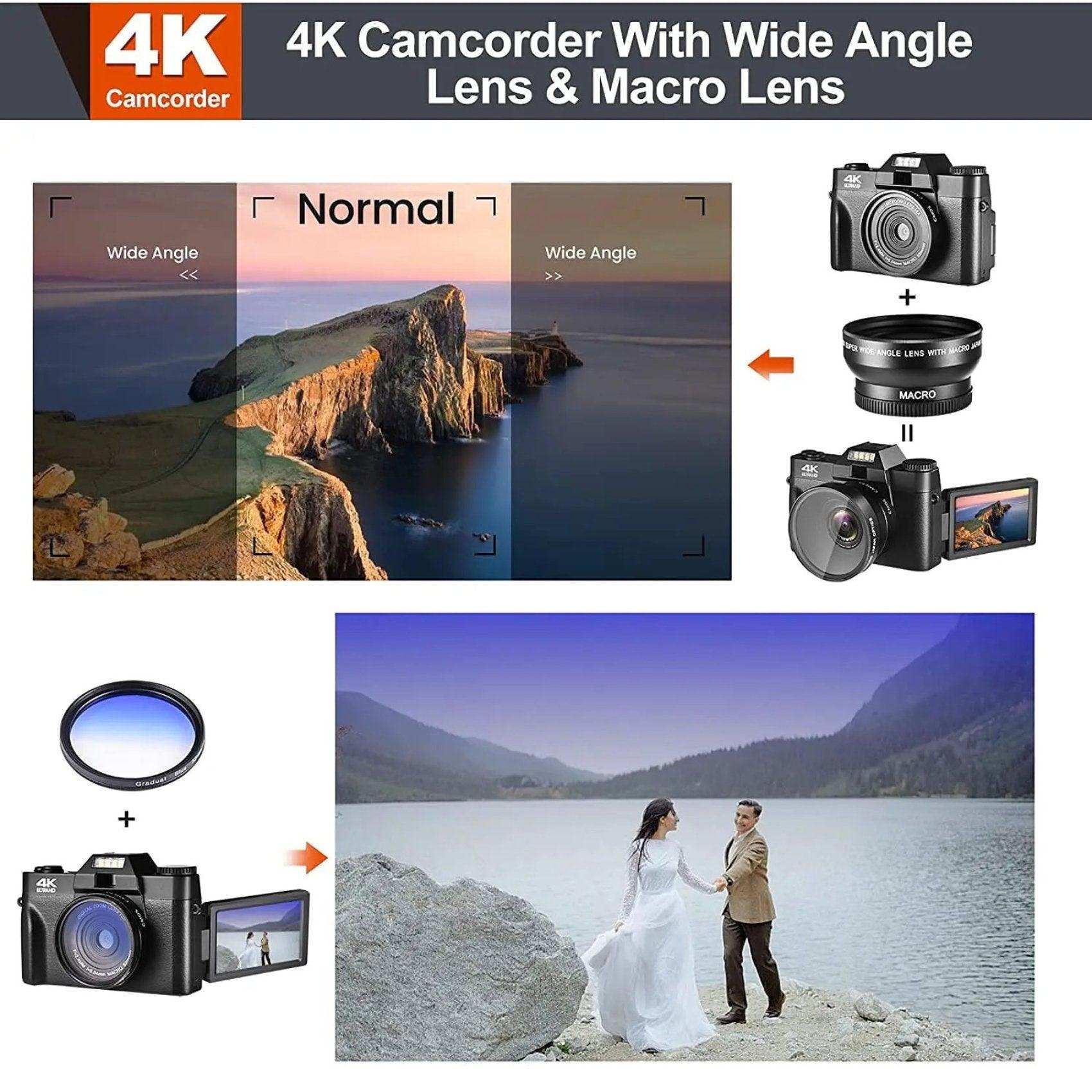 TUTT 4K 48MP Digital Camera for Vlogging 3.0’’ 180° Flip Screen, WiFi, 16X Digital Zoom, Wide Angle & Macro Lens Mic, Full Combo | 128GB SanDisk 3 in 1 SD/TF/Charging Kit