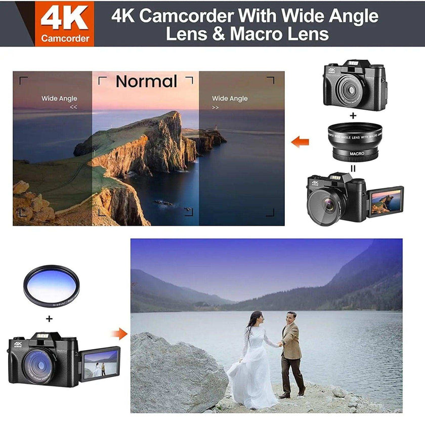 TUTT 4K 48MP Digital Camera for Vlogging 3.0’’ 180° Flip Screen, WiFi, 16X Digital Zoom, Wide Angle & Macro Lens Mic, Full Combo | 128GB SanDisk 3 in 1 SD/TF/Charging Kit
