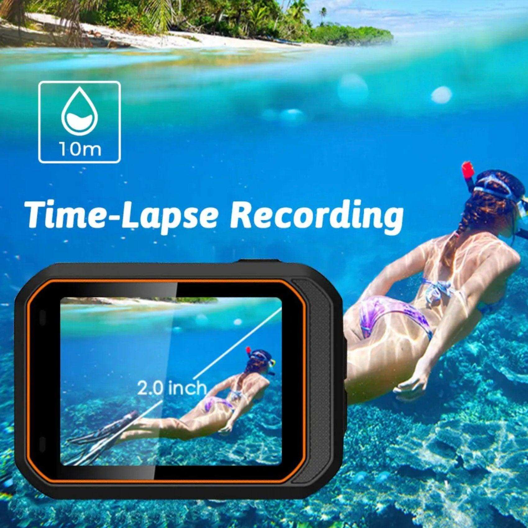 TUTT 4K 60fps 20MP Waterproof Action Camera Dash Cam 2” IPS Display IP68 Waterproof Underwater Wi-fi Motion Camera Hamlet Vlogging Hard Case 128GB SanDisk 3 in 1 SD/TF/Charging Kit