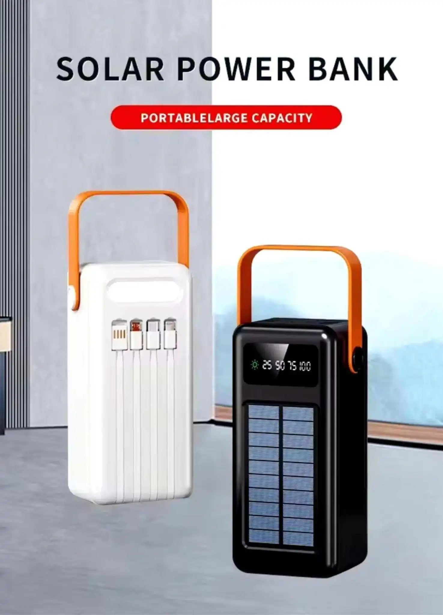TUTT 60,000 mAh Solar Power Bank | Fast Charging | Built-In Cables | Flashlight | PowerBanks PD 22.5W Portable Phone Mobile Charger