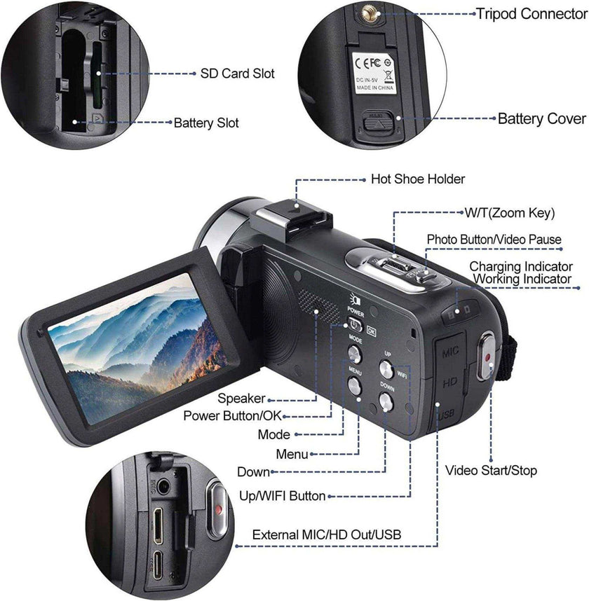 TUTT 8K 48MP Camcorder WIFI Digital Video Camera Recorder | Premium Combo 128GB SanDisk 2 Batteries