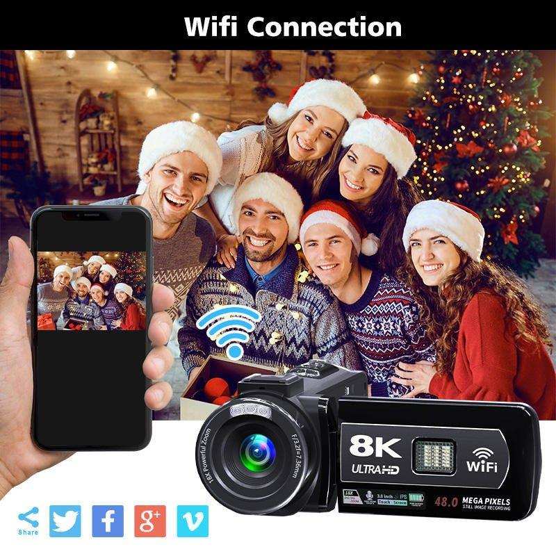 TUTT 8K 48MP Camcorder WIFI Digital Video Camera Recorder | Premium Combo 128GB SanDisk 2 Batteries