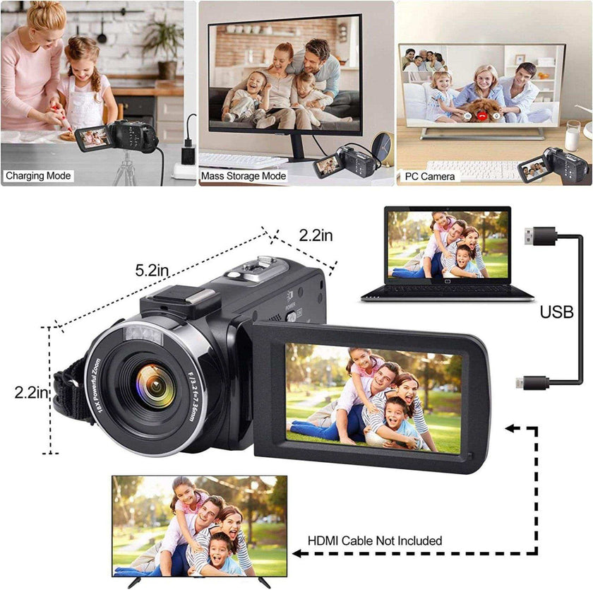 TUTT 8K 48MP Camcorder WIFI Digital Video Camera Recorder | Premium Combo 128GB SanDisk 2 Batteries
