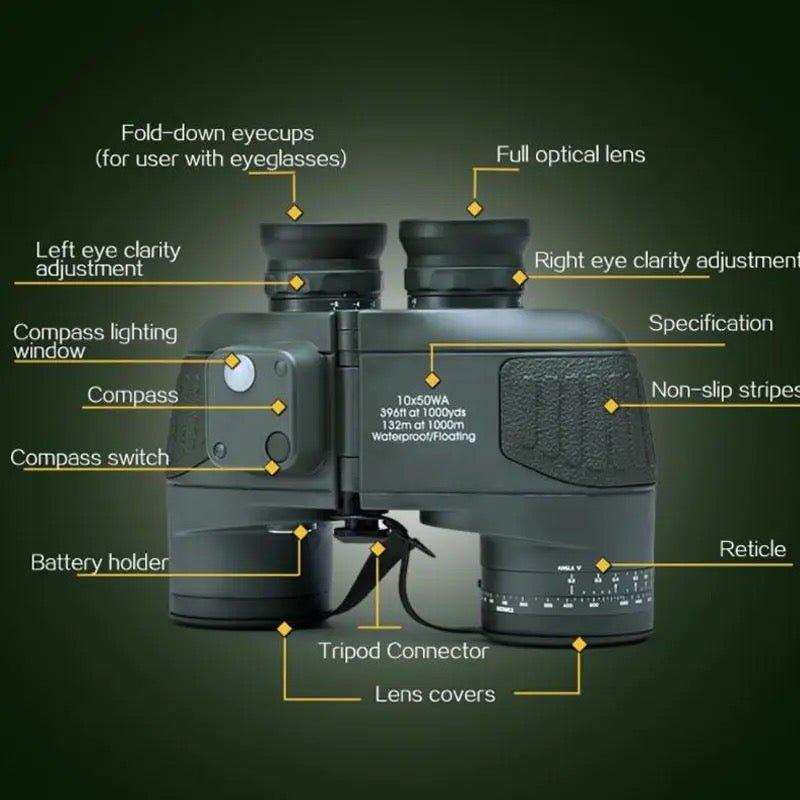TUTT Admiral 7x50 Rugged Waterproof Binocular with Internal Rangefinder & Compass