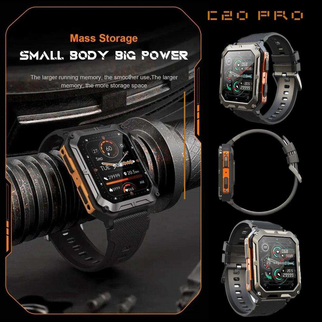 TUTT Smartwatch for Men Military Rugged | Speaker Pedometer IP68 Waterproof 1.83'' HD Tactical Smart Watch Fitness and Health Tracking Long Battery Life C20-Pro
