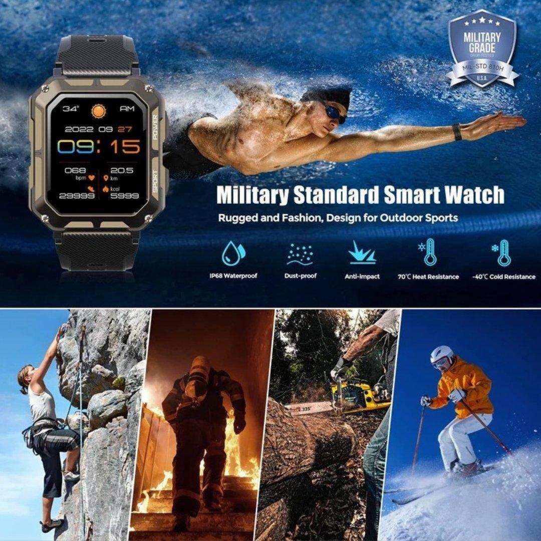 TUTT Smartwatch for Men Military Rugged | Speaker Pedometer IP68 Waterproof 1.83'' HD Tactical Smart Watch Fitness and Health Tracking Long Battery Life C20-Pro