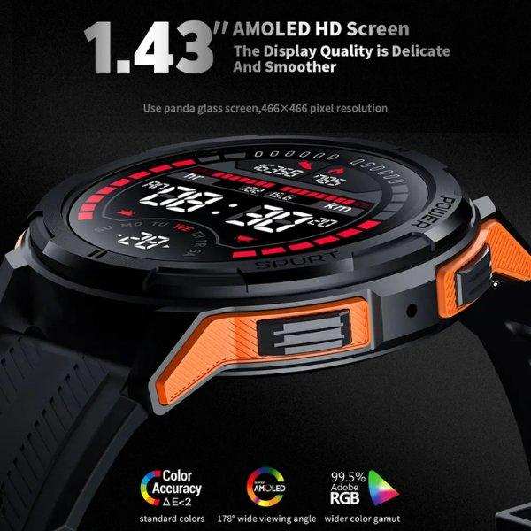 TUTT Smartwatch for Men | 1 ATM 10 Meter Depth AMOLED screen  | 410mah Long Battery Life Fitness Health Tracking Smart Watch Military Rugged  C25
