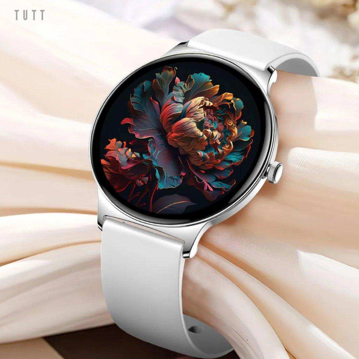 TUTT  Classic Smartwatch for Women Men AMOLED 1.43”  | Ultra-Thin Frame | Always-on-Display | Fitness Health Tracker V89 Pro | Two Straps: Steel & Rubber | Smart Watch for Android iOS