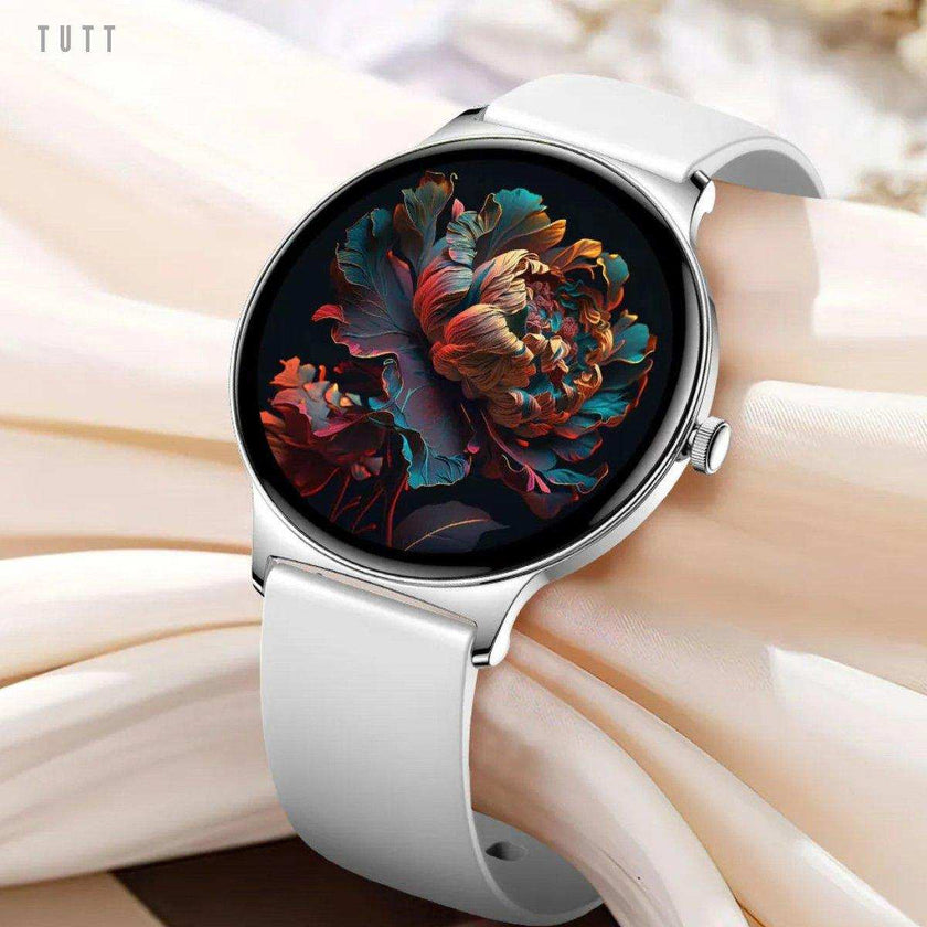 TUTT  Classic Smartwatch for Women Men AMOLED 1.43”  | Ultra-Thin Frame | Always-on-Display | Fitness Health Tracker V89 Pro | Two Straps: Steel & Rubber | Smart Watch for Android iOS