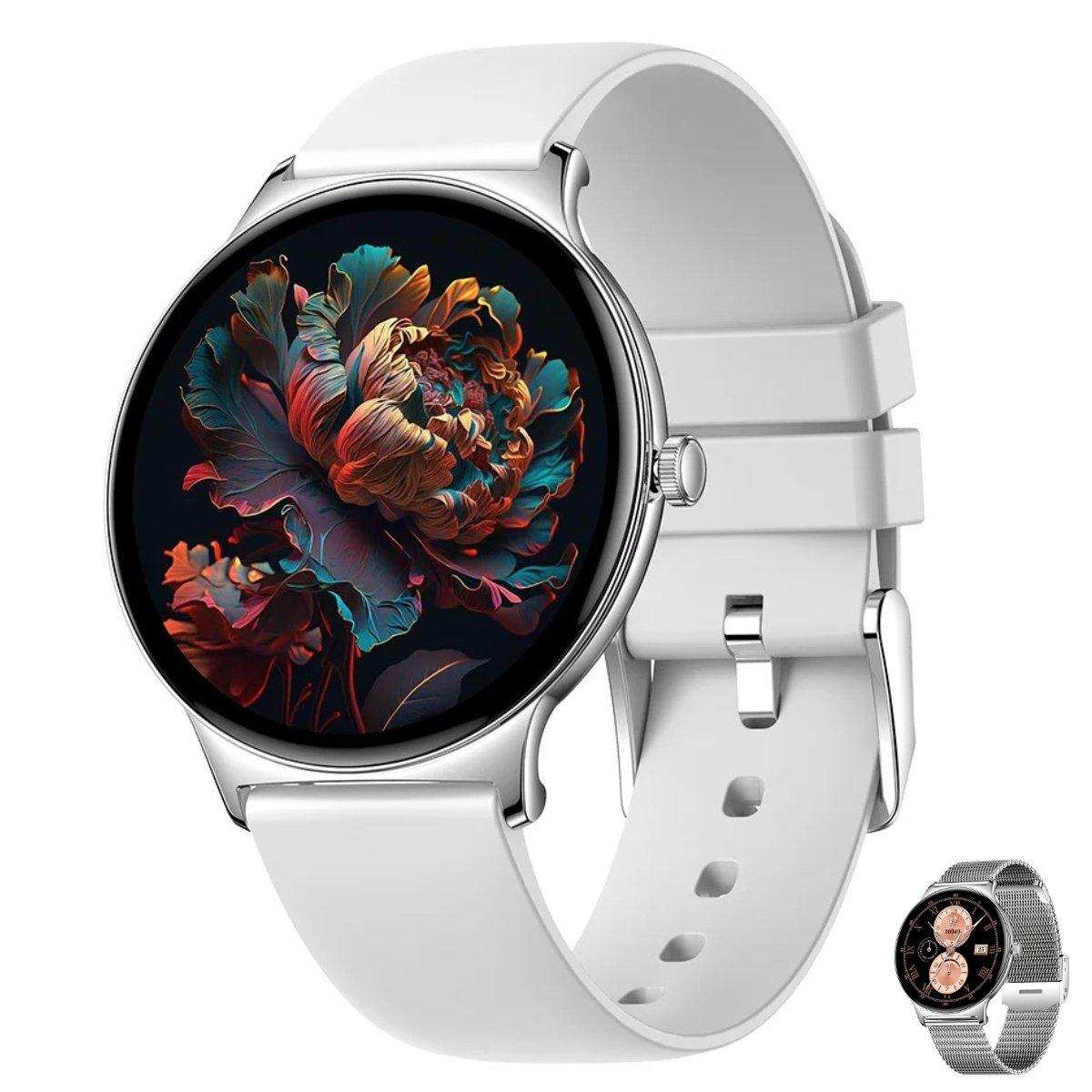 TUTT  Classic Smartwatch for Women Men AMOLED 1.43”  | Ultra-Thin Frame | Always-on-Display | Fitness Health Tracker V89 Pro | Two Straps: Steel & Rubber | Smart Watch for Android iOS