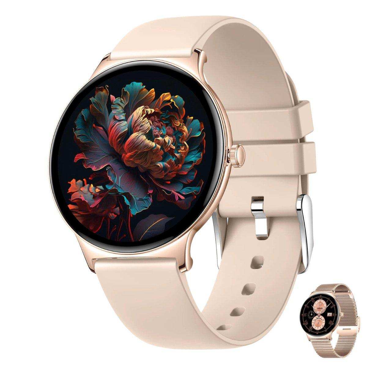 TUTT  Classic Smartwatch for Women Men AMOLED 1.43”  | Ultra-Thin Frame | Always-on-Display | Fitness Health Tracker V89 Pro | Two Straps: Steel & Rubber | Smart Watch for Android iOS