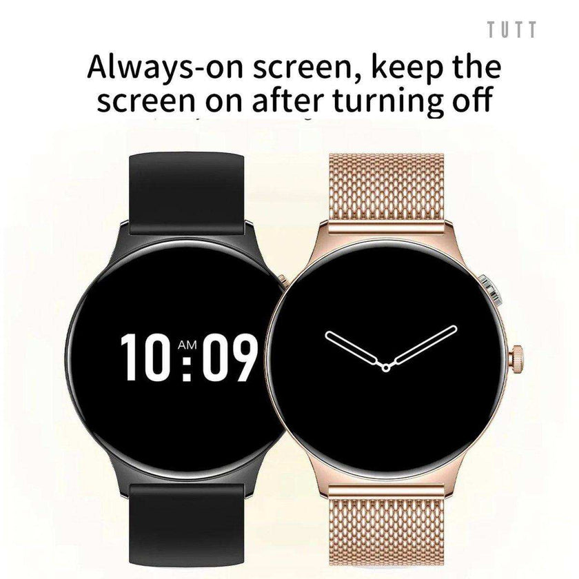 TUTT  Classic Smartwatch for Women Men AMOLED 1.43”  | Ultra-Thin Frame | Always-on-Display | Fitness Health Tracker V89 Pro | Two Straps: Steel & Rubber | Smart Watch for Android iOS